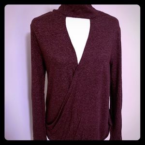 Faux Wrap Turtleneck Top